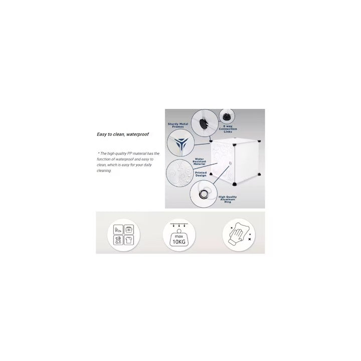 Dulap modular pentru copii, AT PERFORMANCE®, 8 rafturi, durabil, 76X37X147 cm, albastru, castel, print